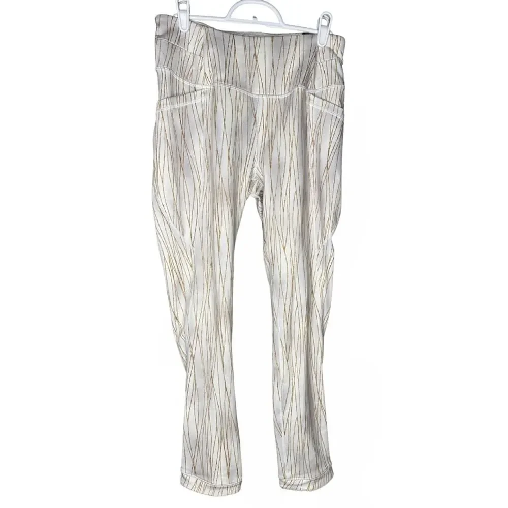 CALIA by Carrie Underwood White and Gold Leggings Warm Collection Pockets Ankle